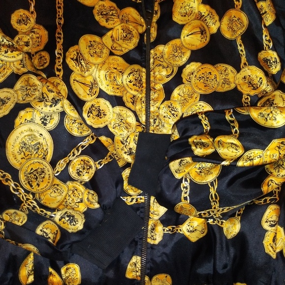 Gold Chains Coins Silk Bomber Jacket Vintage - Picture 7 of 8